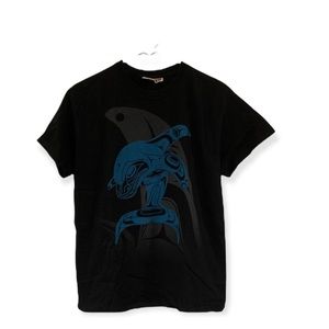 Aboriginal Native Origins Black graphic T-shirt Orca Whale Mens Medium M